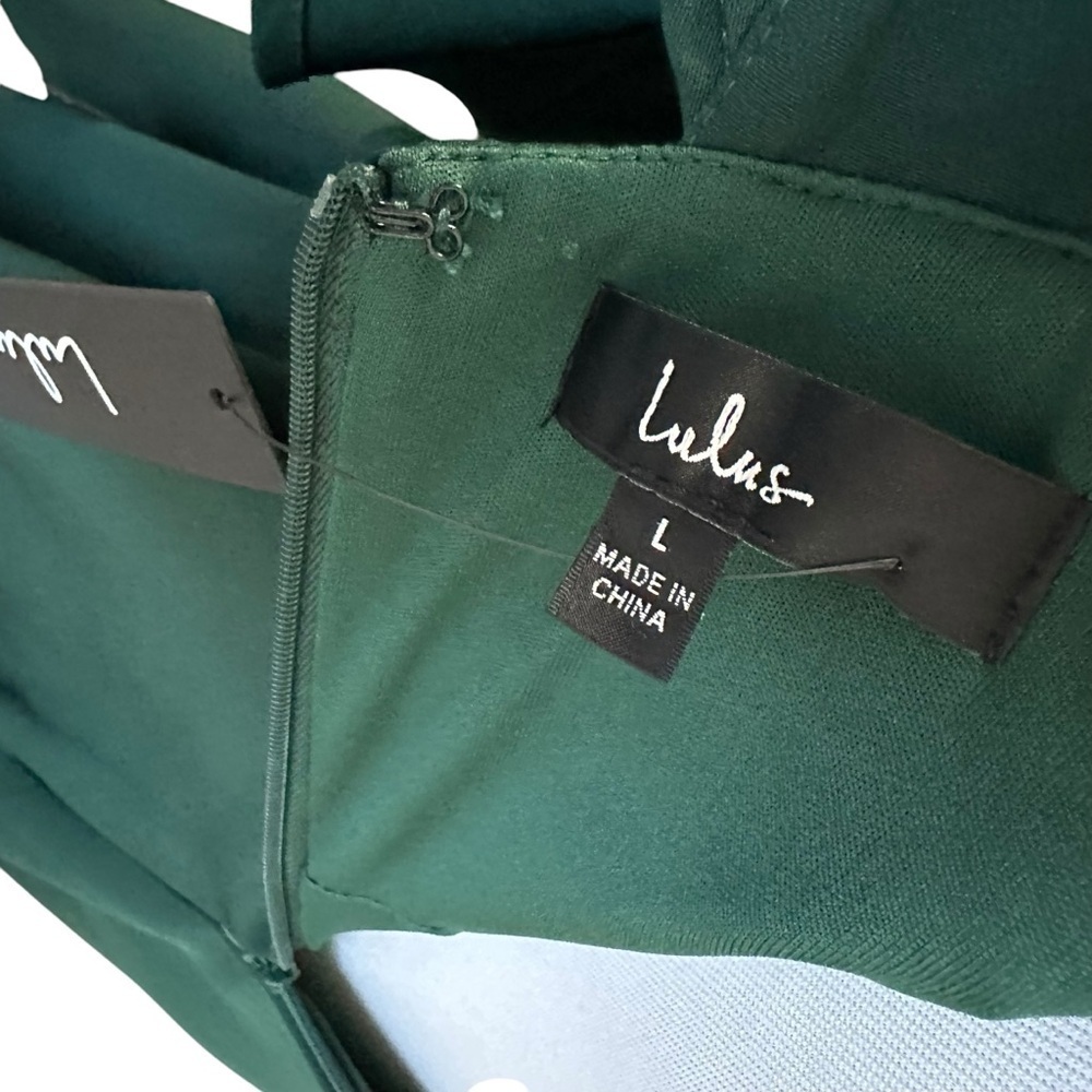 Lulus Womens Divine Darling Ruffled Skater Dress Sz Large Green Sleeveless Lined - Picture 10 of 10